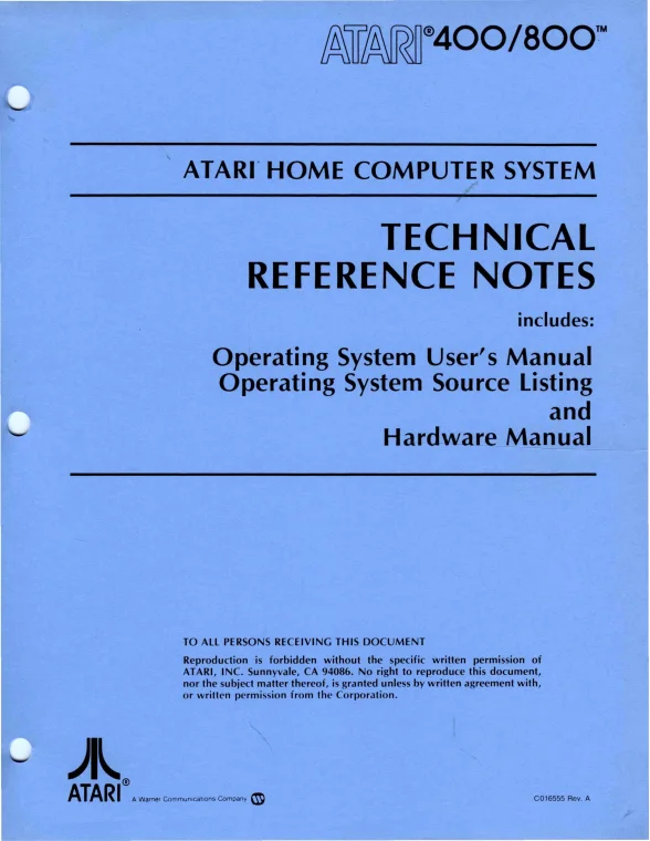 First page of Atari 400/800 Technical Reference Notes