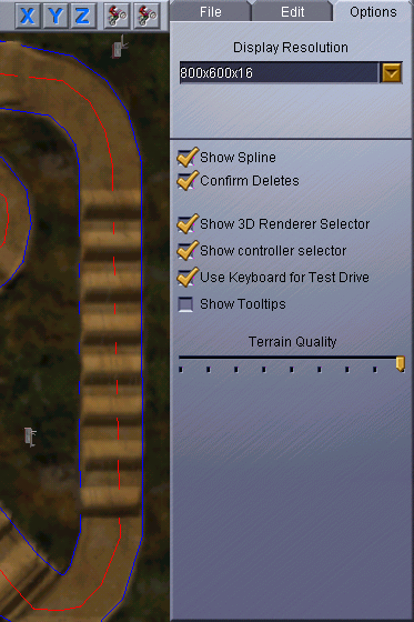 Options panel